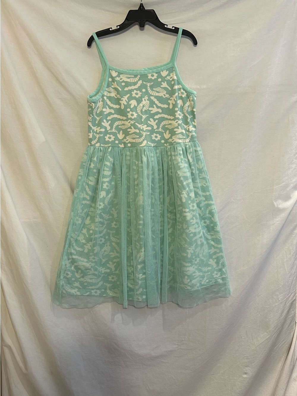Hanna Andersson Girls 10 140 Mint Green Merry Mermaids on Wave Tulle Tank Dress